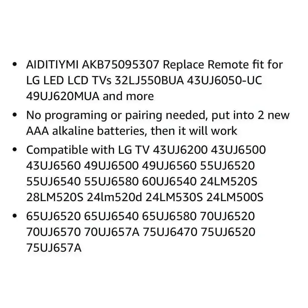 Remote Control Replacement for LG LED‎ LCD TV AKB75095307 See Compatibility List